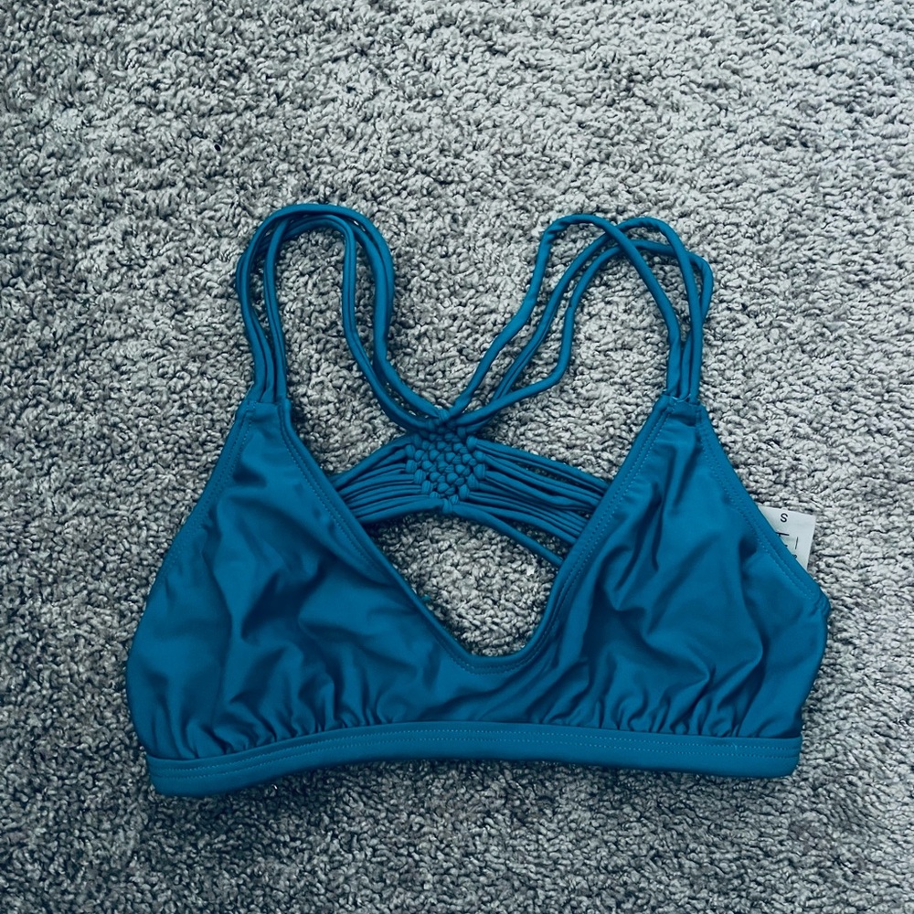 Strappy Teal Bikini Top with Macramé Back